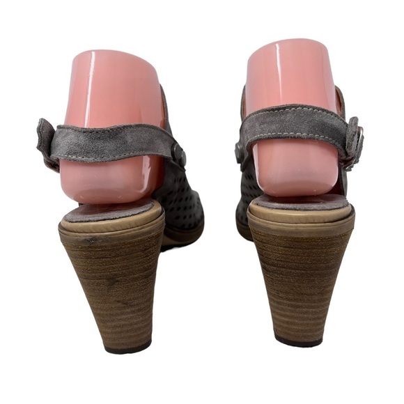 Barbara Barbieri Gray Suede Perforated Slingback Block Heeled Sandals Mules 8.5 - Picture 4 of 13